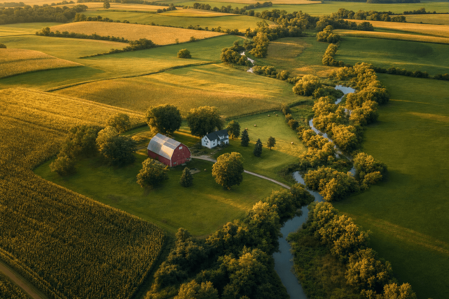 Midwest farmland aerial view